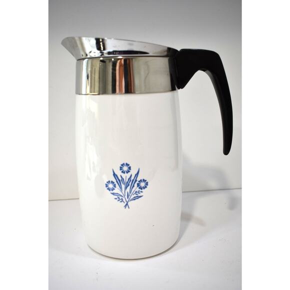 VTG Corning Ware Blue Cornflower Porcelain Percolator Coffee Pot Carafe 10-Cups - Picture 1 of 9